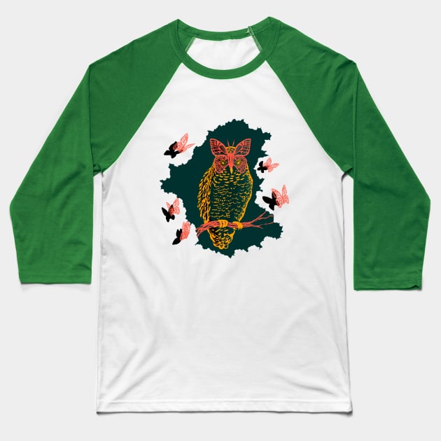 Imposter Owl and Butterflies Baseball T-Shirt by ELMayer